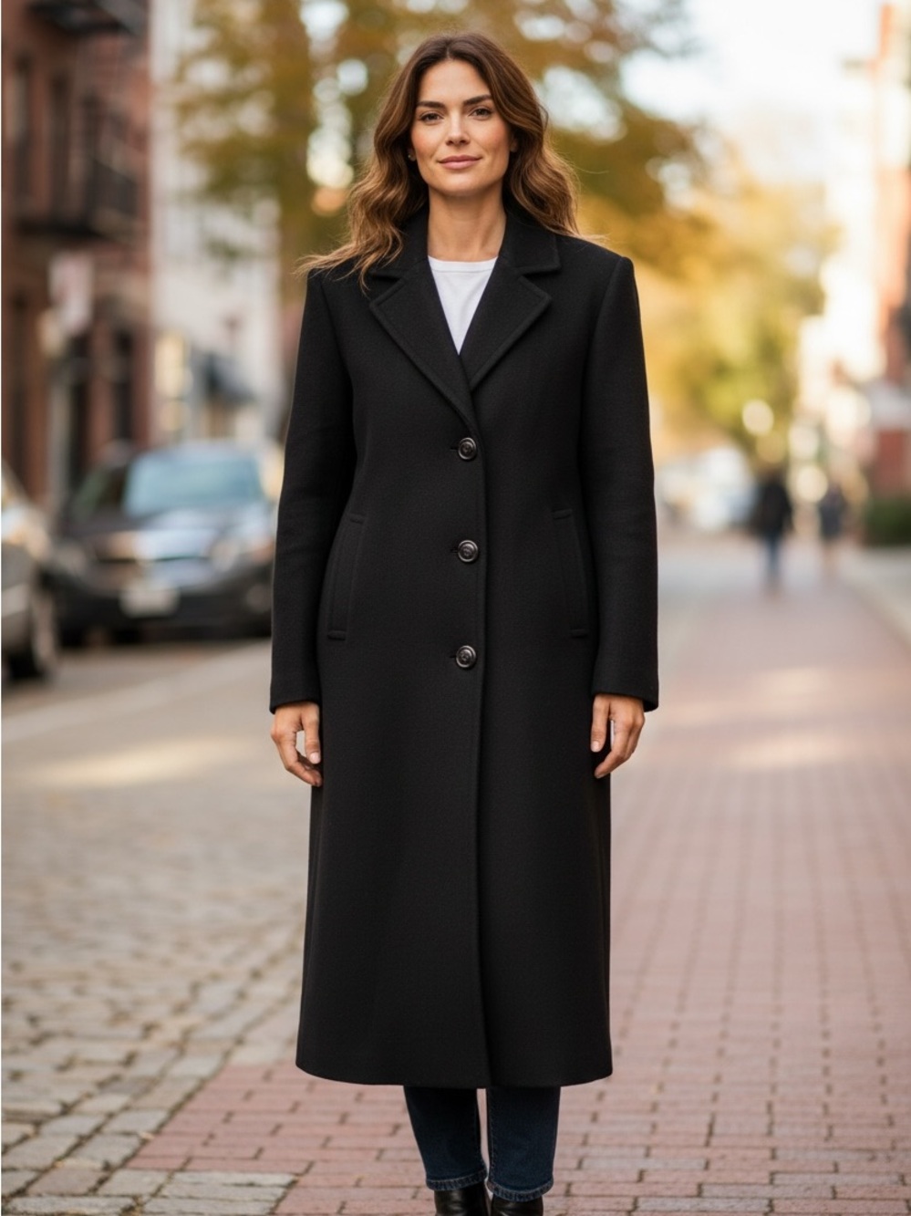 Vintage Harvé Benard Black Wool Long Coat Women's Classic Quiet Luxury